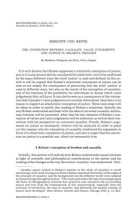 The Connection Between Causality, Value Judgements and Justice in Kelsen’s Thought
