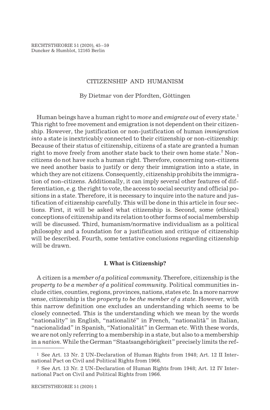 Citizenship and Humanism