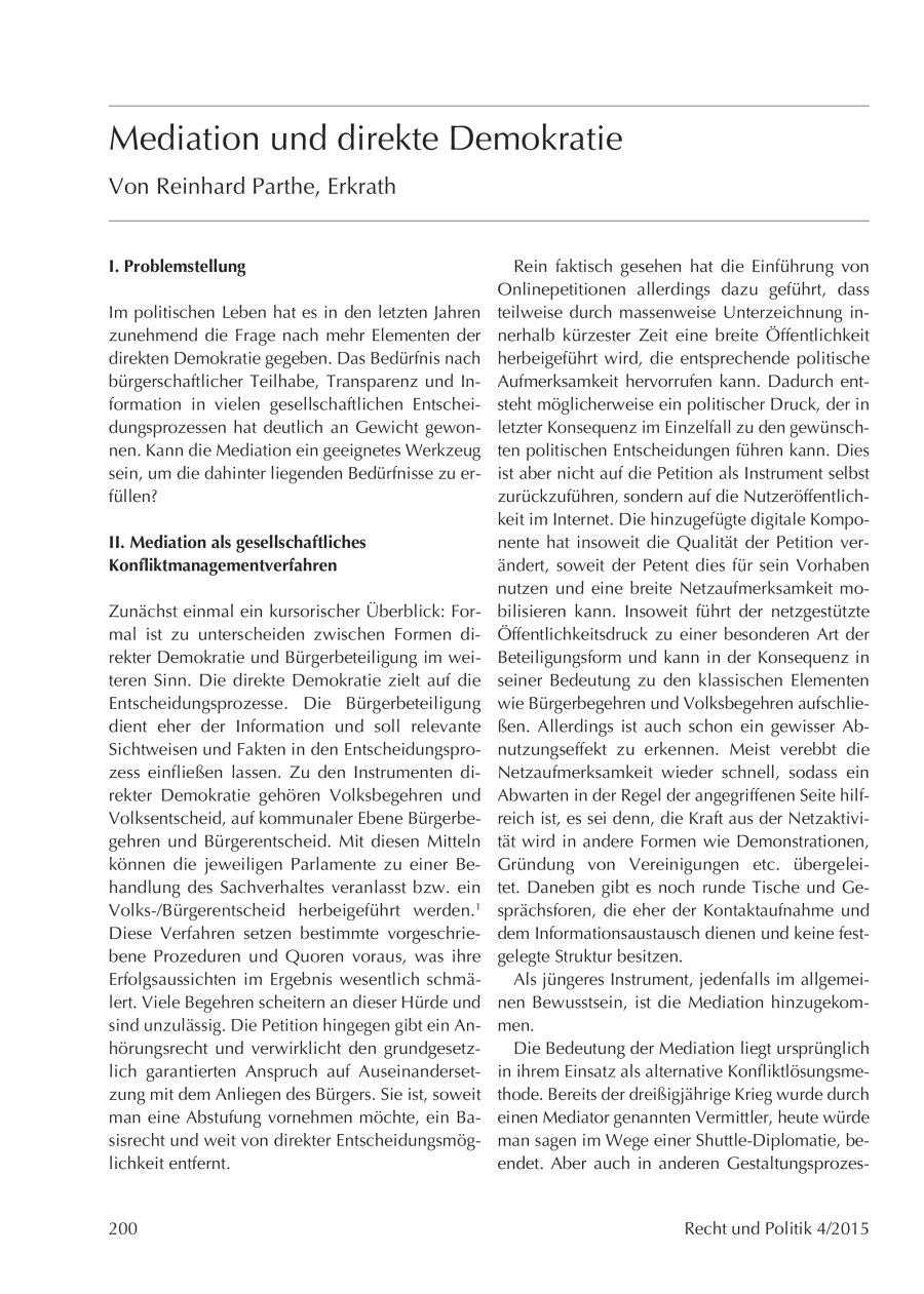 Mediation und direkte Demokratie