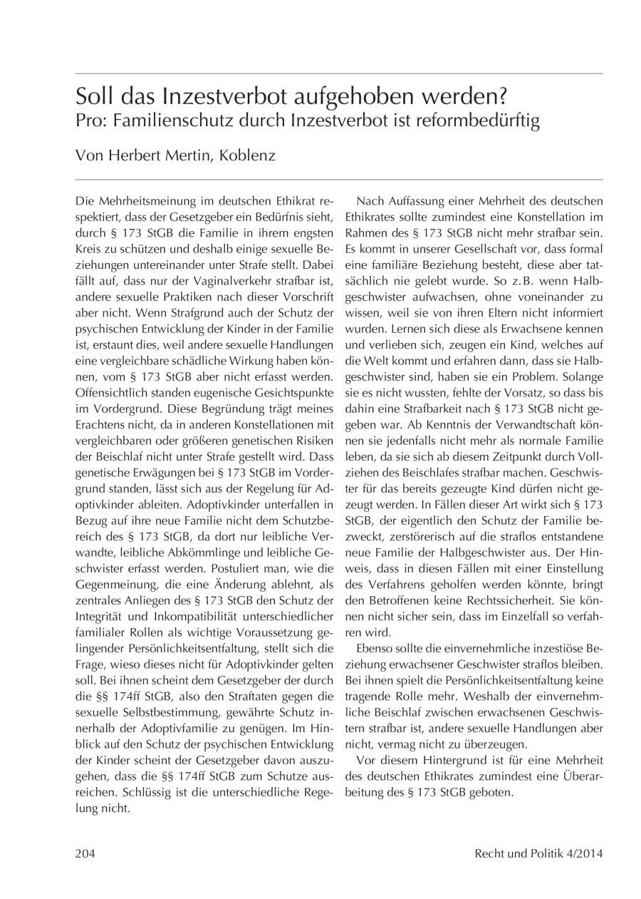 Pro und Contra: Soll das Inzestverbot aufgehoben werden?