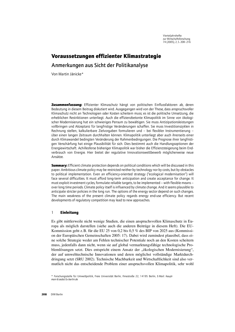 Voraussetzungen effizienter Klimastrategie