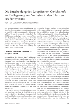 Die Entscheidung des Europäischen Gerichtshofs zur Endlagerung von Verlusten in den Bilanzen des Eurosystems
