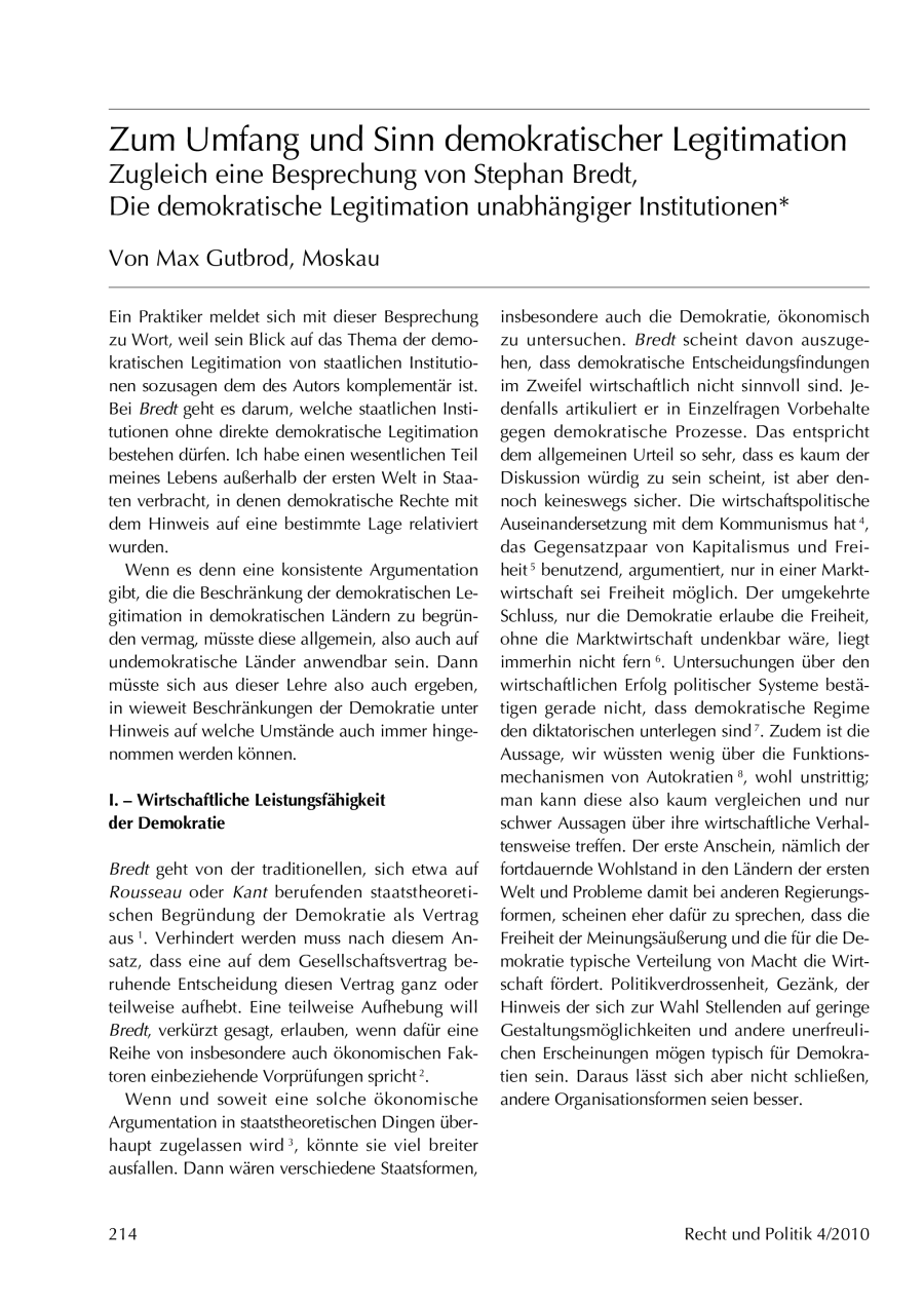 Zum Umfang und Sinn demokratischer Legitimation