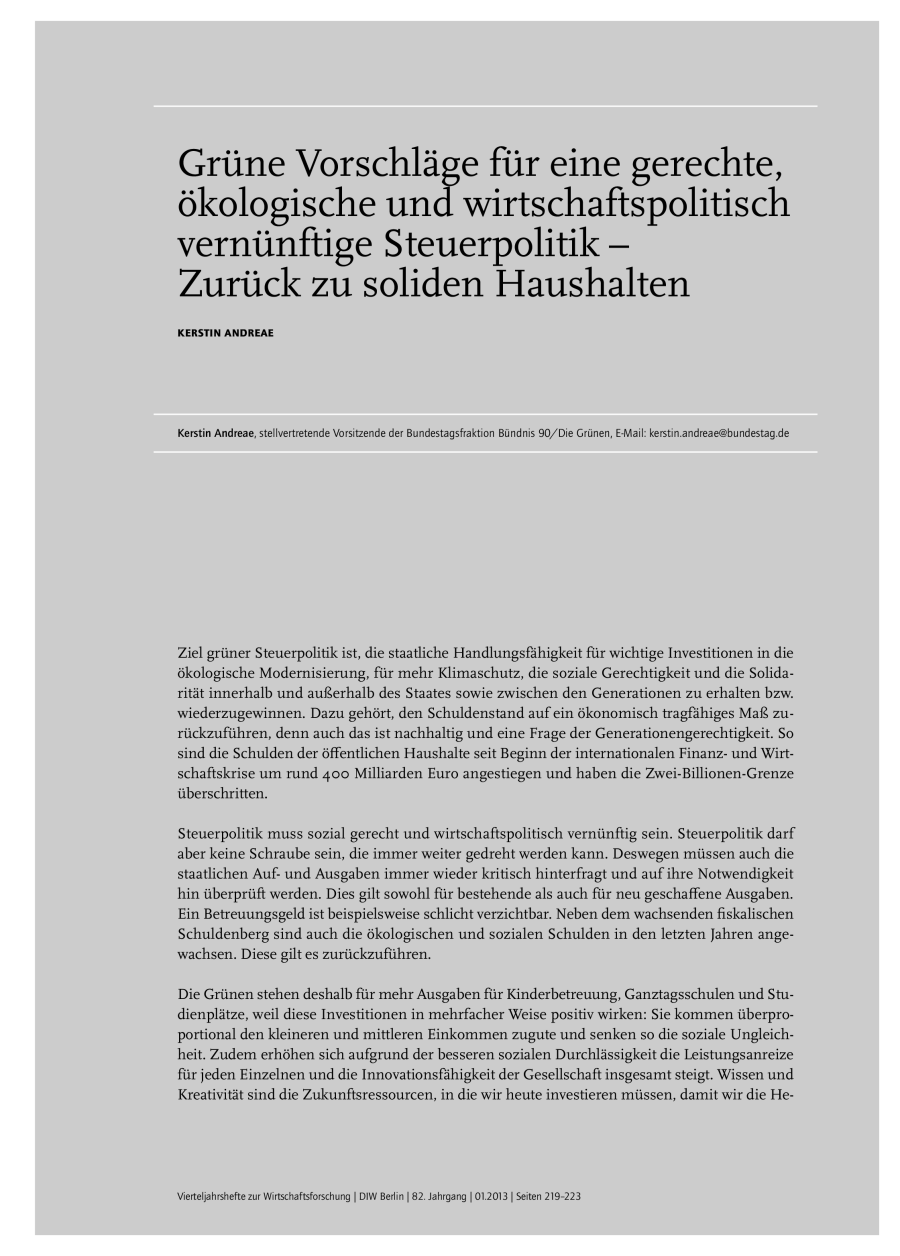 Grüne Vorschläge für eine gerechte, ökologische und wirtschaftspolitisch vernünftige Steuerpolitik – Zurück zu soliden Haushalten