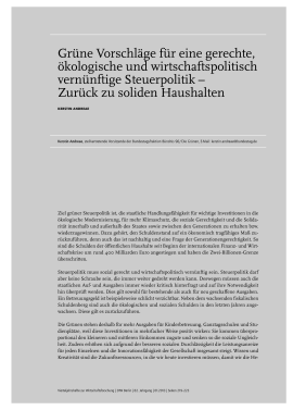 Grüne Vorschläge für eine gerechte, ökologische und wirtschaftspolitisch vernünftige Steuerpolitik – Zurück zu soliden Haushalten