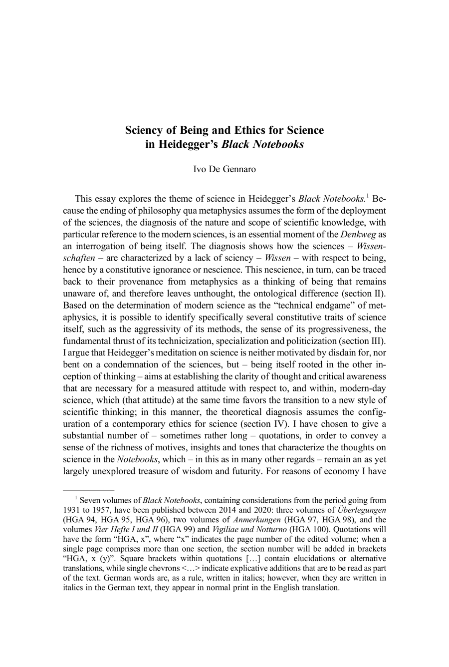Sciency of Being and Ethics for Science in Heidegger’s Black Notebooks