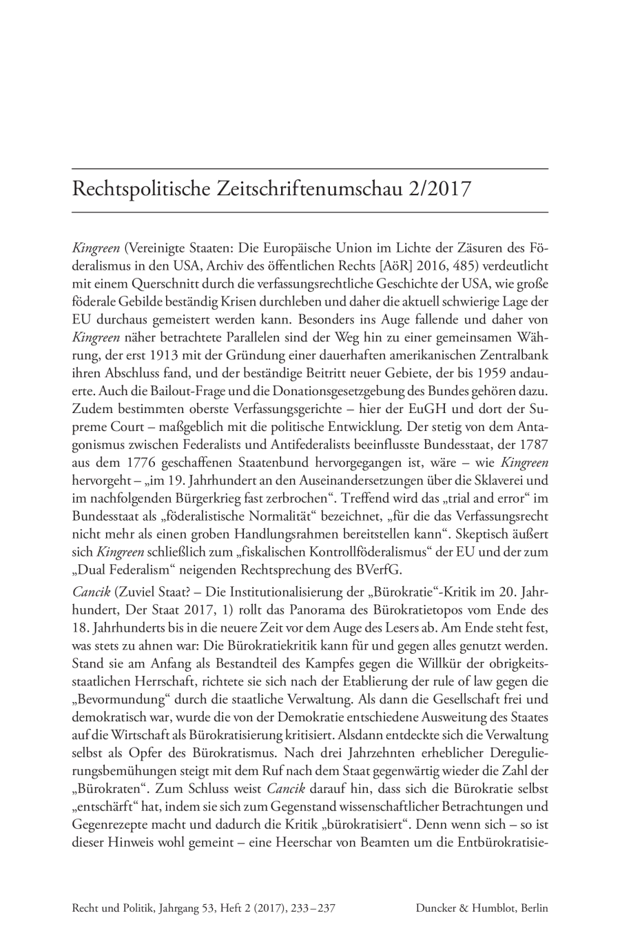 Rechtspolitische Zeitschriftenumschau 2/2017