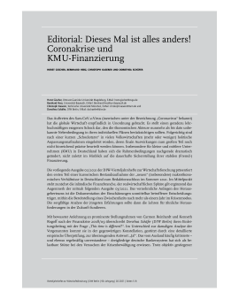 Editorial: Dieses Mal ist alles anders! Coronakrise und KMU-Finanzierung