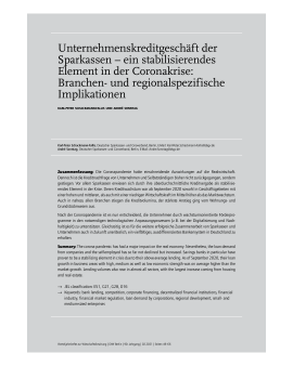 Unternehmenskreditgeschäft der Sparkassen – ein stabilisierendes Element in der Coronakrise: Branchen- und regionalspezifische Implikationen