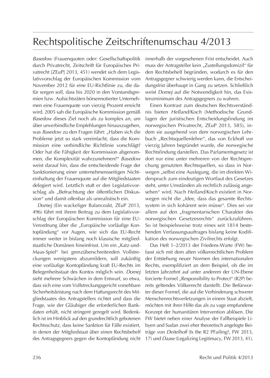 Rechtspolitische Zeitschriftenumschau 4/2013