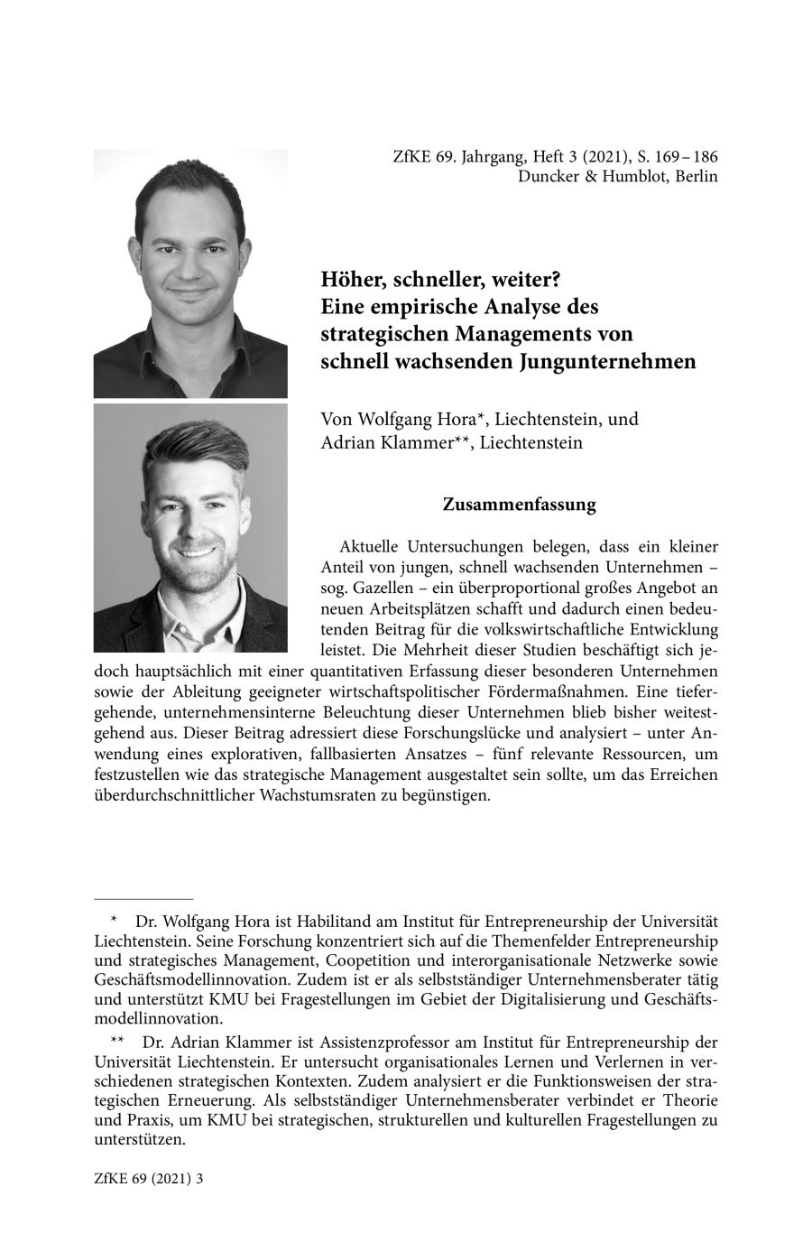Höher, schneller, weiter? Eine empirische Analyse des strategischen Managements von schnell wachsenden Jungunternehmen