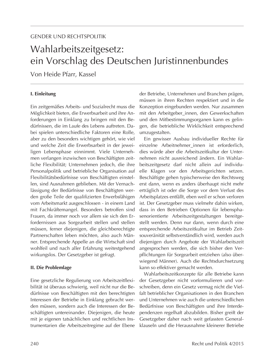 Wahlarbeitszeitgesetz: ein Vorschlag des Deutschen Juristinnenbundes