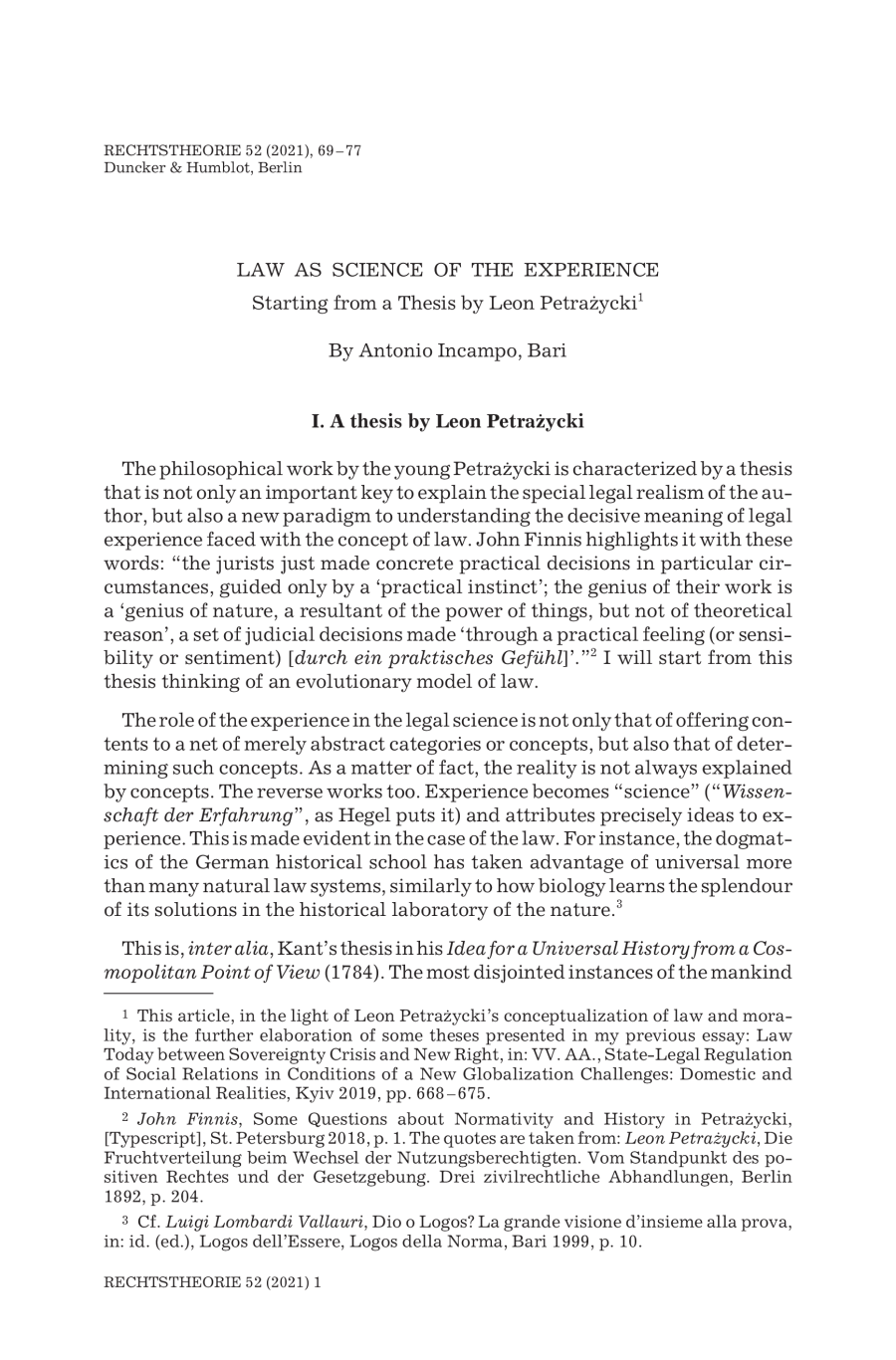 Law as Science of the Experience
