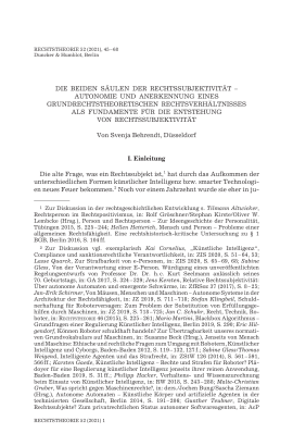 Die beiden Säulen der Rechtssubjektivität – Autonomie und Anerkennung eines grundrechtstheoretischen Rechtsverhältnisses als Fundamente für die Entstehung von Rechtssubjektivität