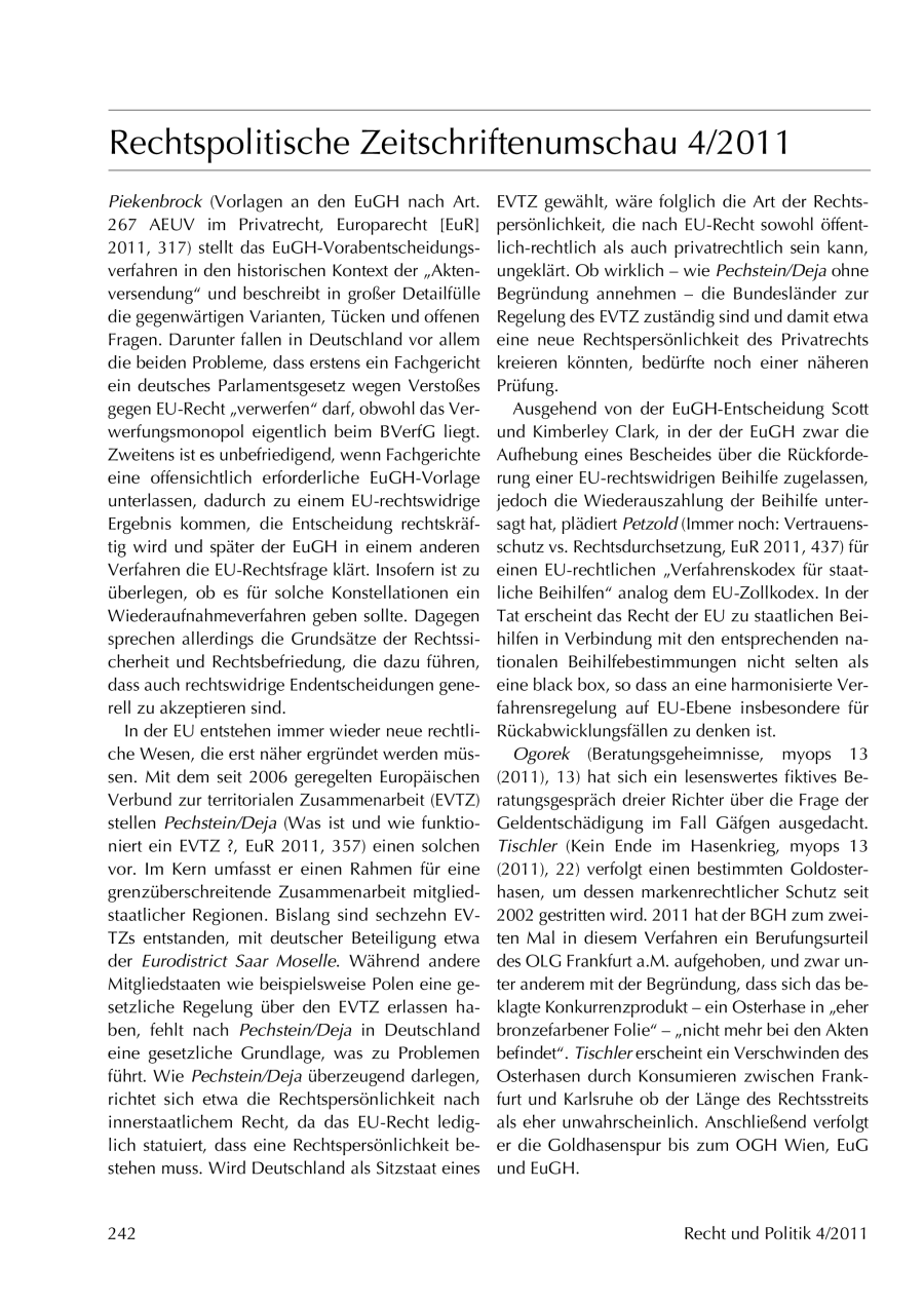 Rechtspolitische Zeitschriftenumschau 4/2011