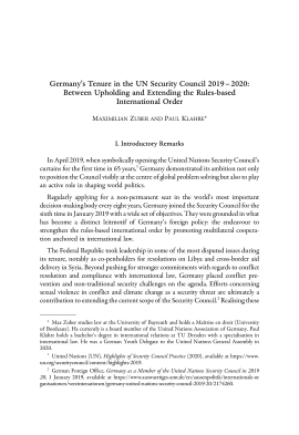 Germany’s Tenure in the UN Security Council 2019 – 2020: Between Upholding and Extending the Rules-based International Order