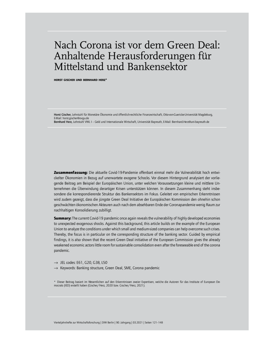 Nach Corona ist vor dem Green Deal: Anhaltende Herausforderungen für Mittelstand und Bankensektor