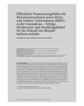 Öffentliche Finanzierungshilfen für Kleinstunternehmen sowie kleine und mittlere Unternehmen (KMU) in der Coronakrise – Erfolge, Hindernisse und Handlungsbedarf für die Zukunft am Beispiel Sachsen-Anhalts