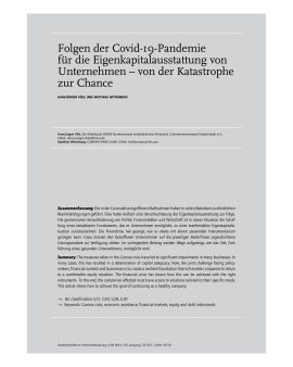 Folgen der Covid–19-Pandemie für die Eigenkapitalausstattung von Unternehmen – von der Katastrophe zur Chance