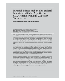 Editorial: Dieses Mal ist alles anders! Realwirtschaftliche Aspekte der KMU-Finanzierung im Zuge der Coronakrise