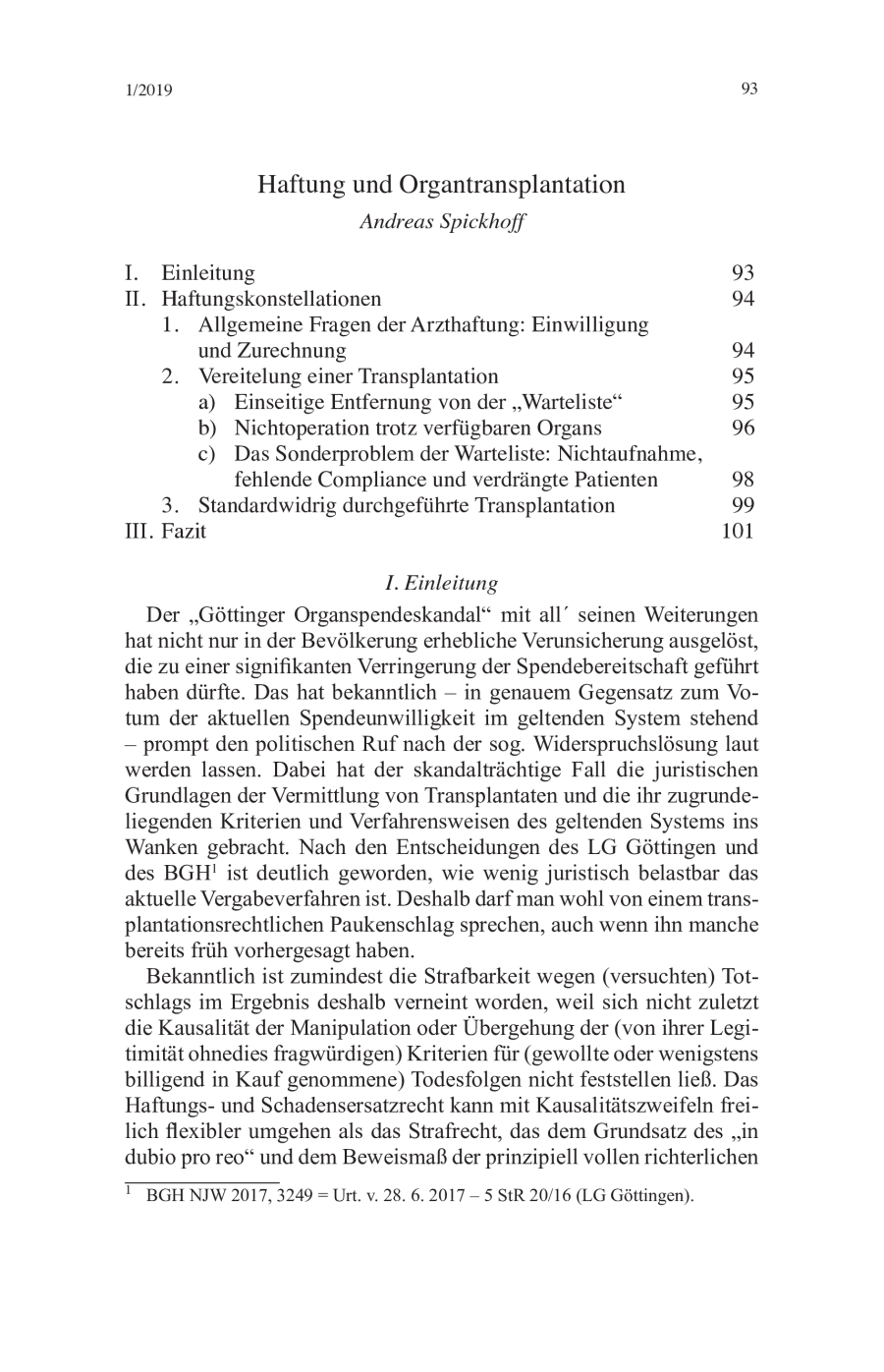 Haftung und Organtransplantation