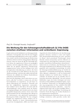 Die Werbung für den Schwangerschaftsabbruch (§ 219a StGB) zwischen strafloser Information und verbietbarer Anpreisung