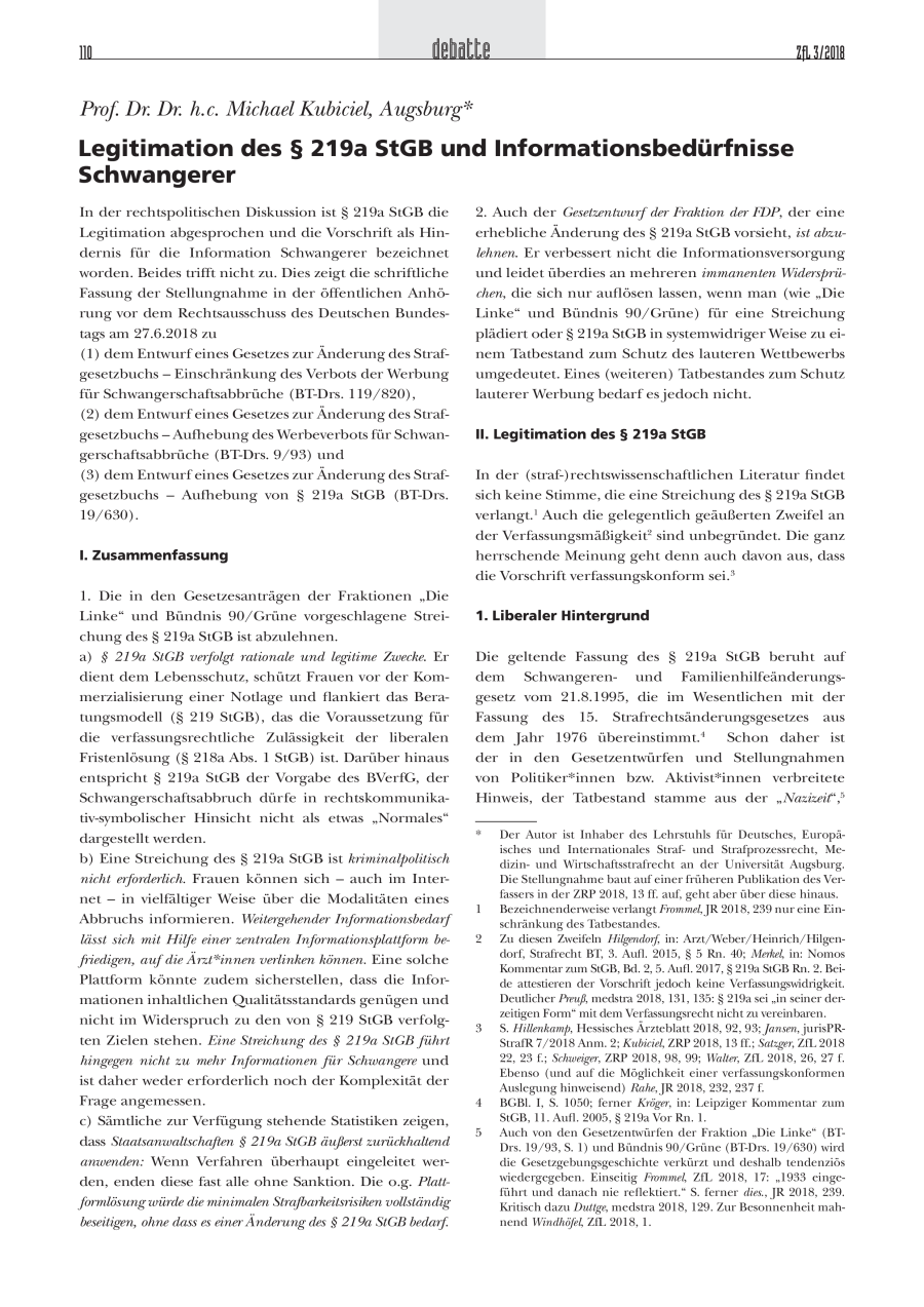 Legitimation des § 219a StGB und Informationsbedürfnisse Schwangerer