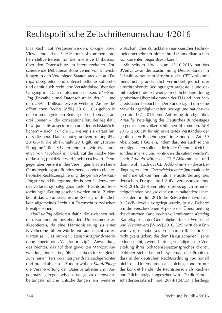 Rechtspolitische Zeitschriftenumschau 4/2016