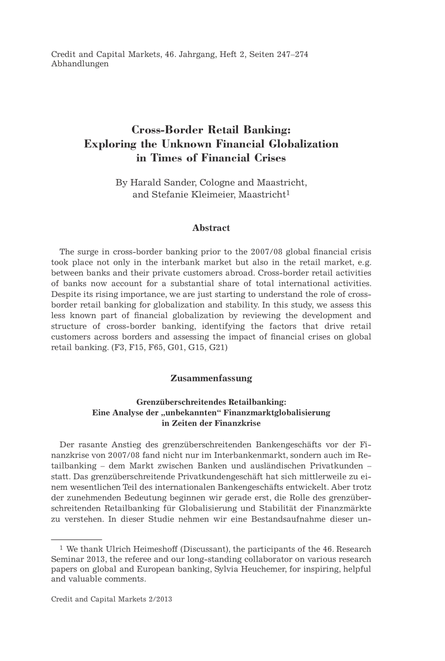 Cross-Border Retail Banking: Exploring the Unknown Financial Globalization in Times of Financial Crises