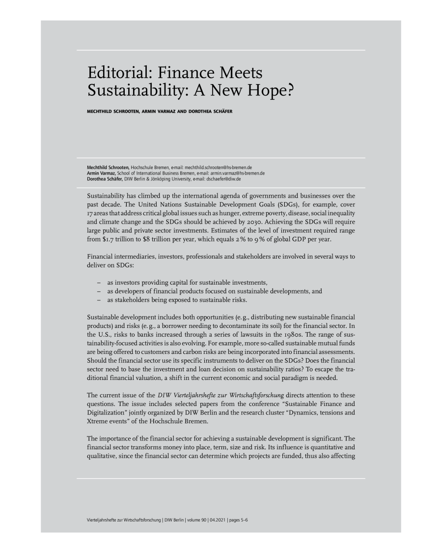 Editorial: Finance Meets Sustainability: A New Hope?