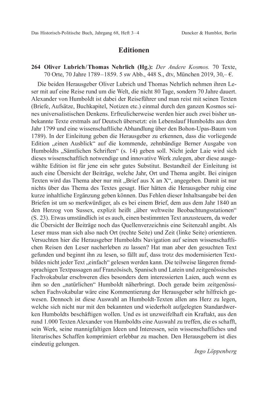 Oliver Lubrich / Thomas Nehrlich (Hg.): Der Andere Kosmos. 70 Texte, 70 Orte, 70 Jahre 1789 – 1859