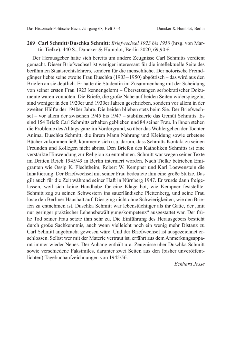 Carl Schmitt / Duschka Schmitt: Briefwechsel 1923 bis 1950
