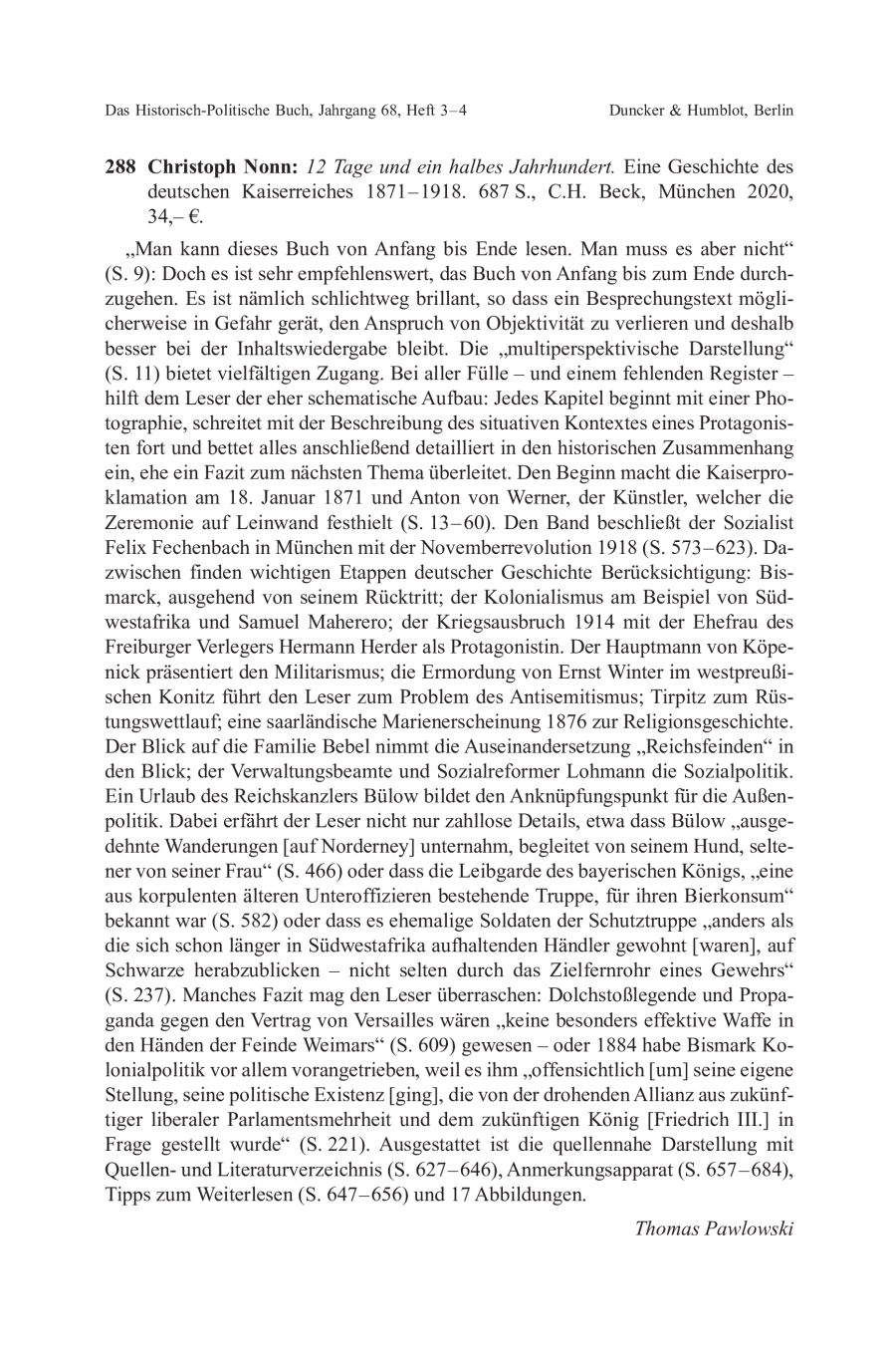 Christoph Nonn: 12 Tage und ein halbes Jahrhundert. Eine Geschichte des deutschen Kaiserreiches 1871 – 1918
