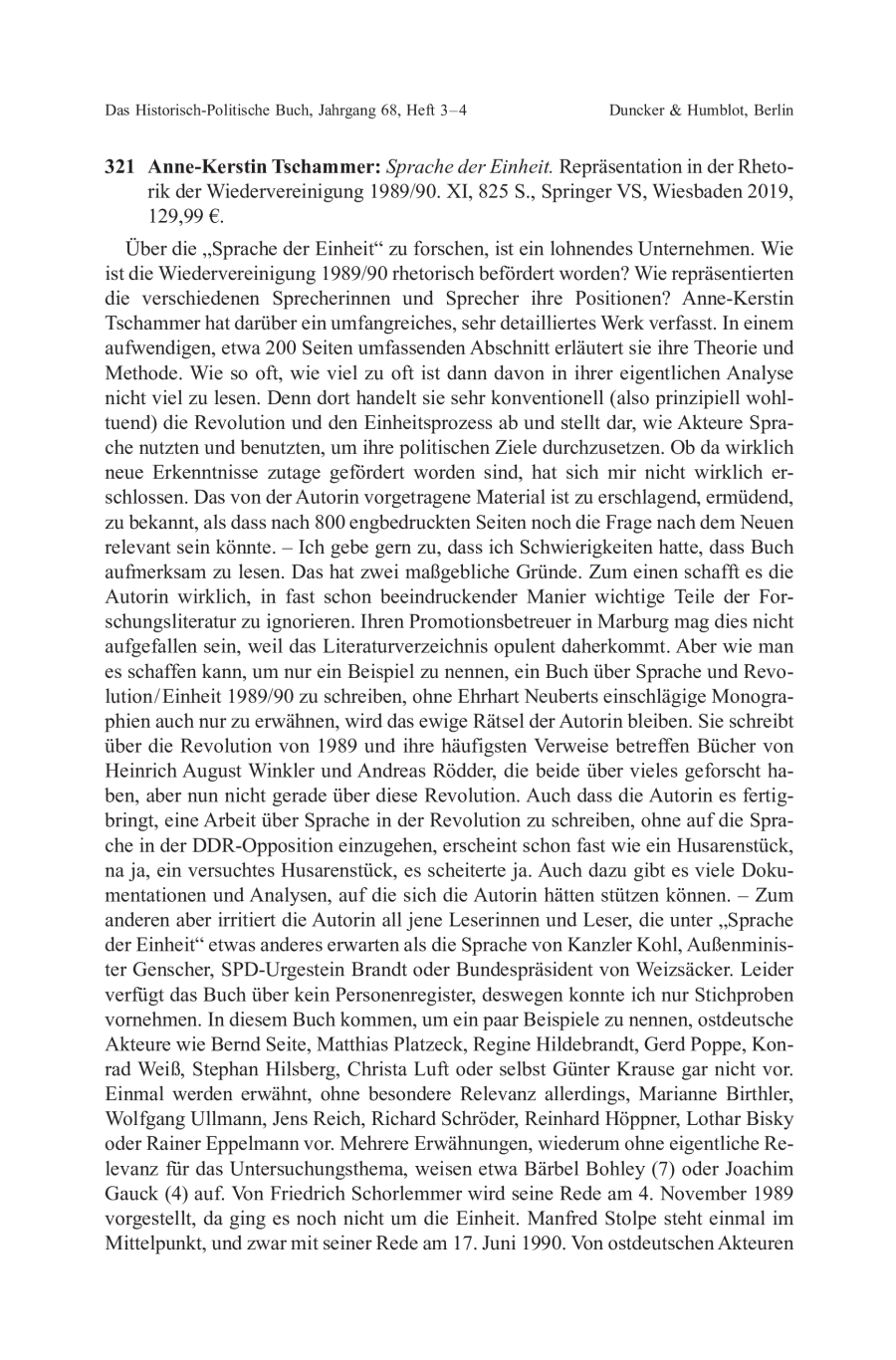 Anne-Kerstin Tschammer: Sprache der Einheit. Repräsentation in der Rhetorik der Wiedervereinigung 1989/90