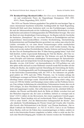 Bernhard Frings / Bernhard Löffler: Der Chor zuerst. Institutionelle Strukturen und erzieherische Praxis der Regensburger Domspatzen 1945 – 1995