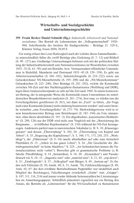 Frank Becker / Daniel Schmidt (Hg.): Industrielle Arbeitswelt und Nationalsozialismus. Der Betrieb als Laboratorium der „Volksgemeinschaft“ 1920 – 1960