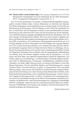 Markus Hein / Armin Kohnle (Hg.): Die Leipziger Disputation von 1519. Ein theologisches Streitgespräch und seine Bedeutung für die frühe Reformation