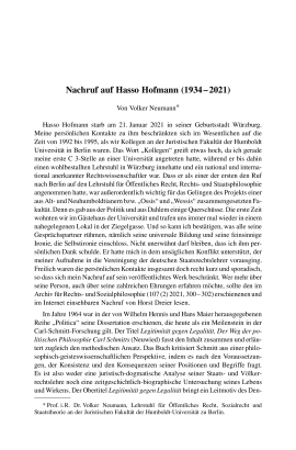 Nachruf auf Hasso Hofmann (1934 – 2021)