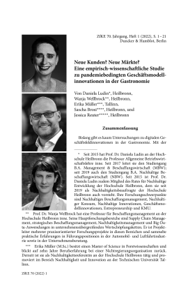 Neue Kunden? Neue Märkte? Eine empirisch-wissenschaftliche Studie zu pandemiebedingten Geschäftsmodellinnovationen in der Gastronomie
