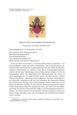 Ansprache beim Besuch des Deutschen Bundestages am 22. September 2011