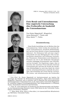 Freie Berufe und Unternehmertum: Eine empirische Untersuchung über Freiberufler als Sonderfall des Unternehmertums