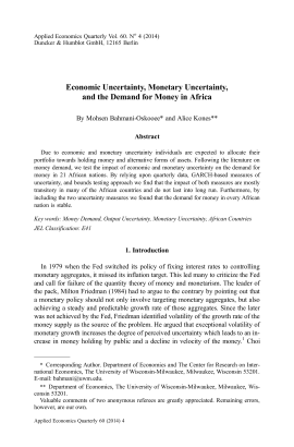 Economic Uncertainty, Monetary Uncertainty, and the Demand for Money in Africa