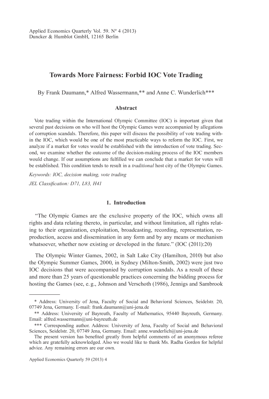 Towards More Fairness: Forbid IOC Vote Trading