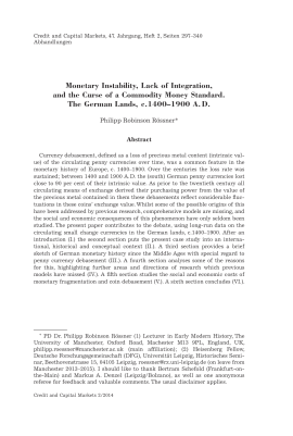 Monetary Instability, Lack of Integration, and the Curse of a Commodity Money Standard. The German Lands, c.1400–1900 A. D.