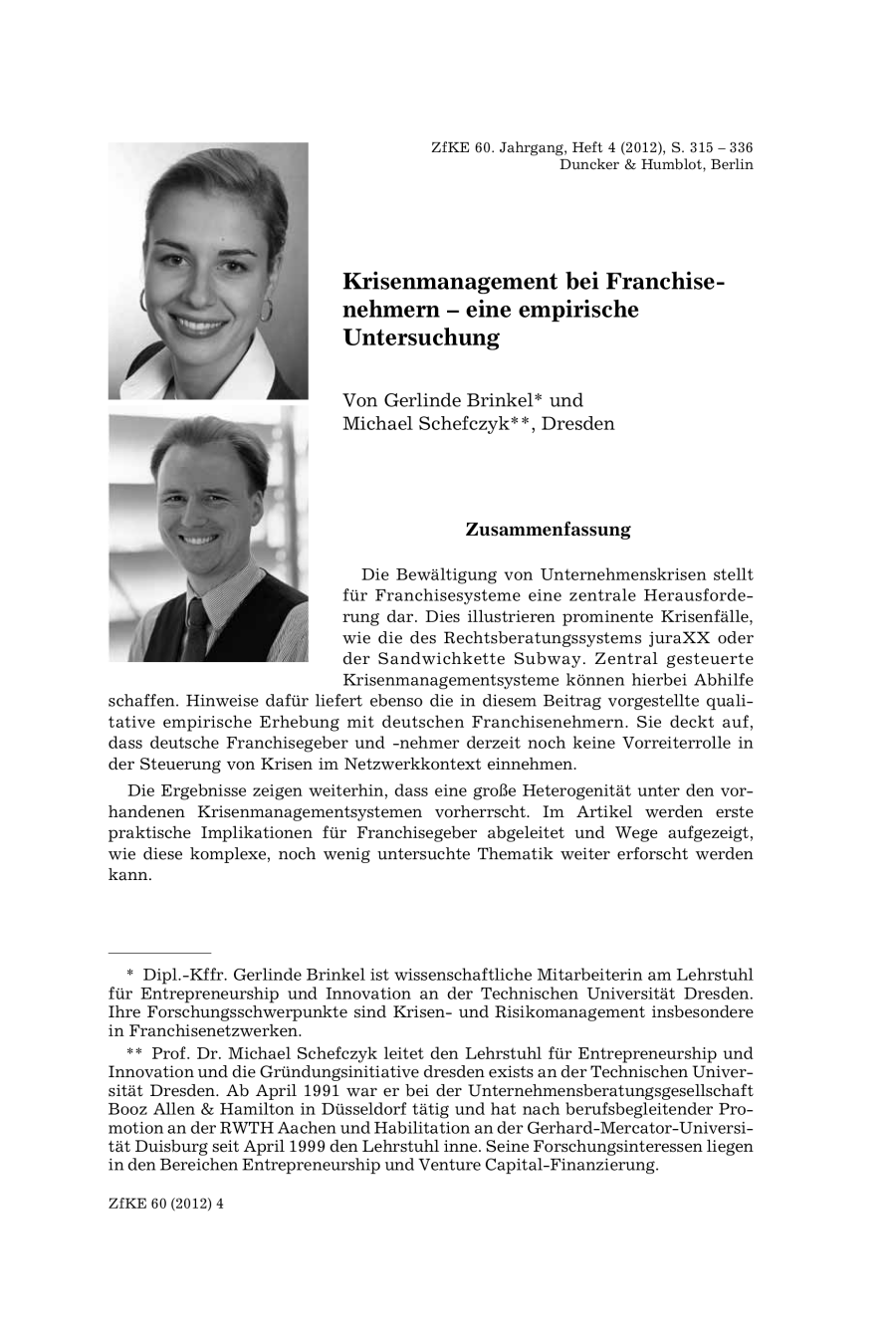 Krisenmanagement bei Franchisenehmern – eine empirische Untersuchung