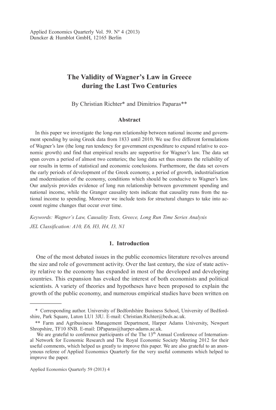 The Validity of Wagner's Law in Greece during the Last Two Centuries