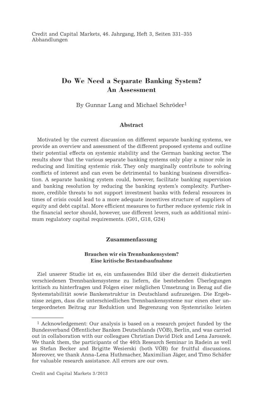 Do We Need a Separate Banking System? An Assessment