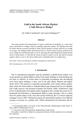 Gold in the South African Market: A Safe Haven or Hedge?
