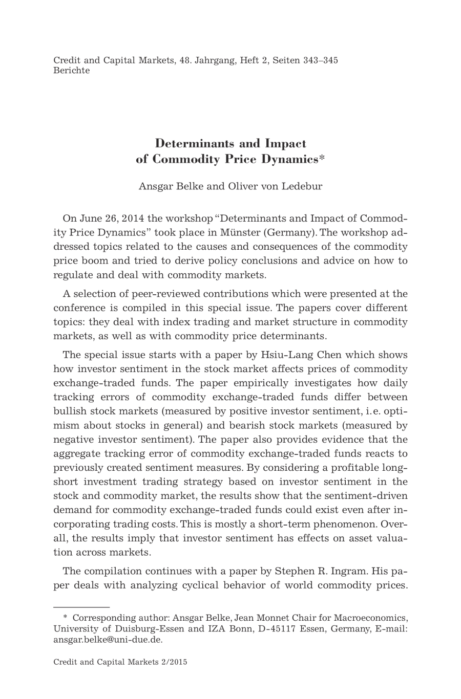Determinants and Impact of Commodity Price Dynamics
