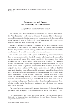 Determinants and Impact of Commodity Price Dynamics